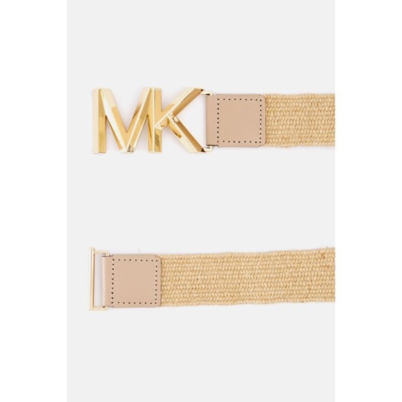 Michael Kors Straw Belt MK Logo Buckle Tan Beige Women's Accessory‎ NWT $98 - Picture 1 of 8